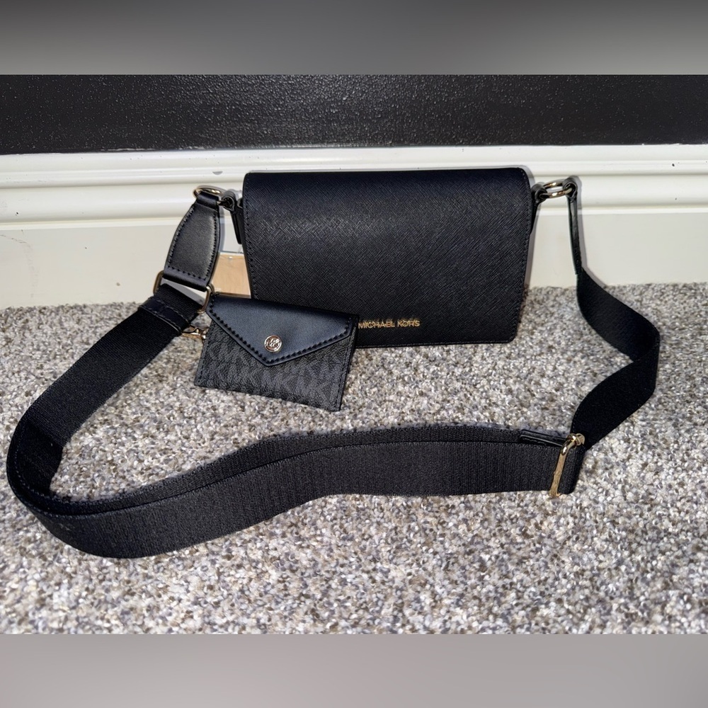Michael Kors black crossbody purse with mini pouch NWT